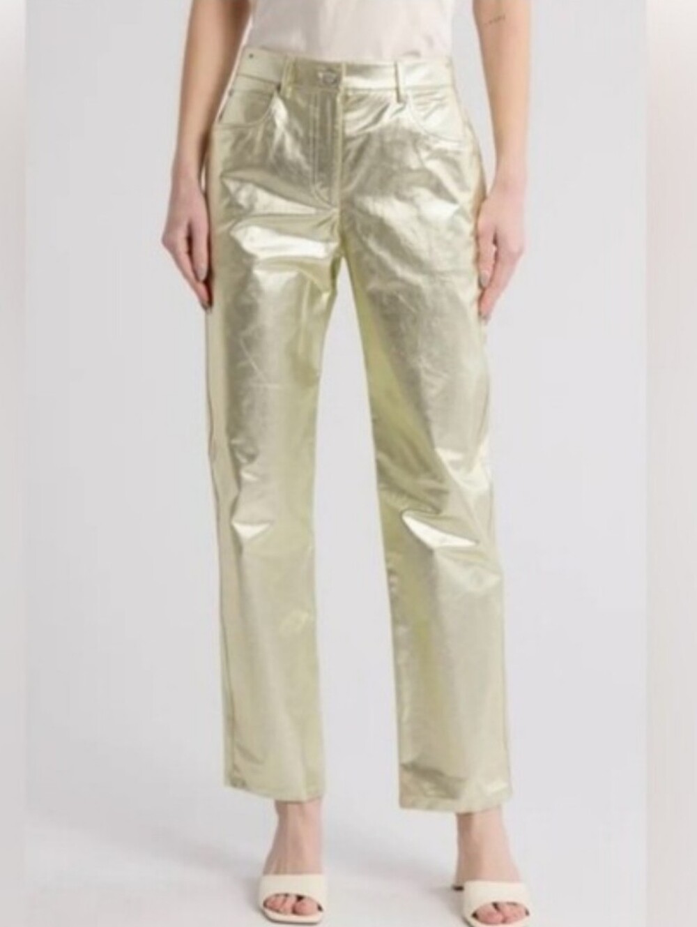 TWP Metallic Gold Straight-Leg Pants. SZ 28. Orig $705. Nwt